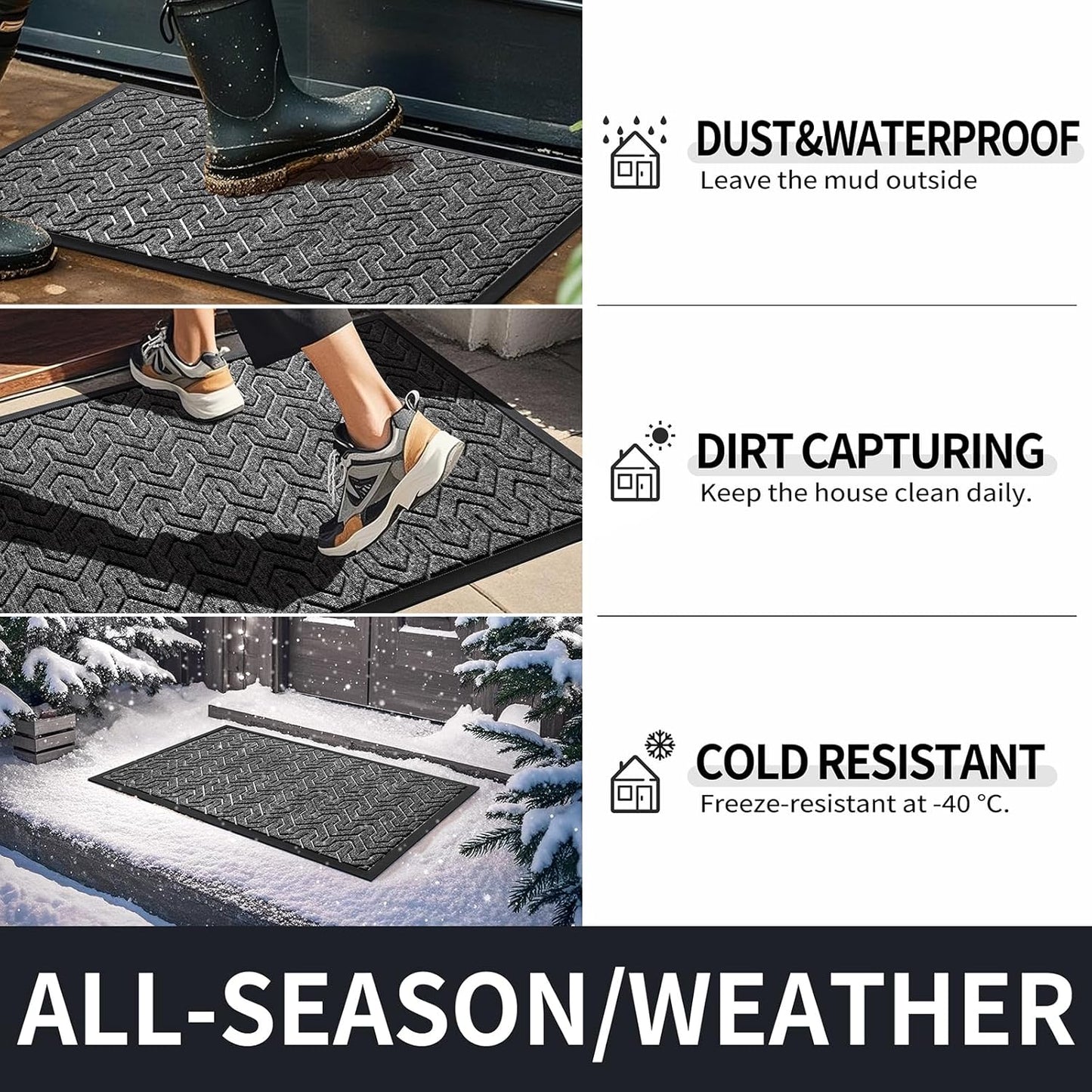 Yimobra Large Door Mat Outside Entrance 36x24, Waterproof Heavy Duty Outdoor Mats for Front Door, Non Slip Rubber Entry Mat for Garage Patio Indoor, Easy Clean, Mix Grey