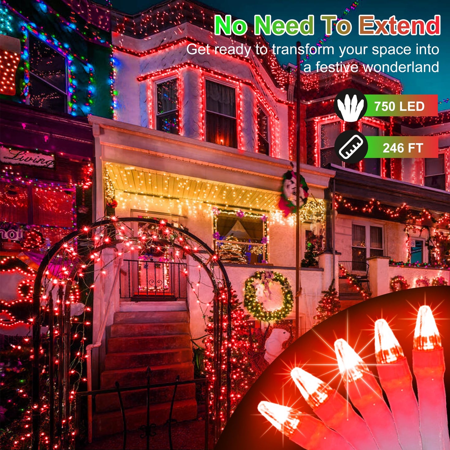 Xikengshq 750 Led Christmas Lights Outdoor Use  246Ft 8 Lighting Modes Fairy Lights For Outside  Christmas Tree Lights Outdoor Ip44 Waterproof For Xmas Patio Yard Fence Deck Balcony Garden Decor Red