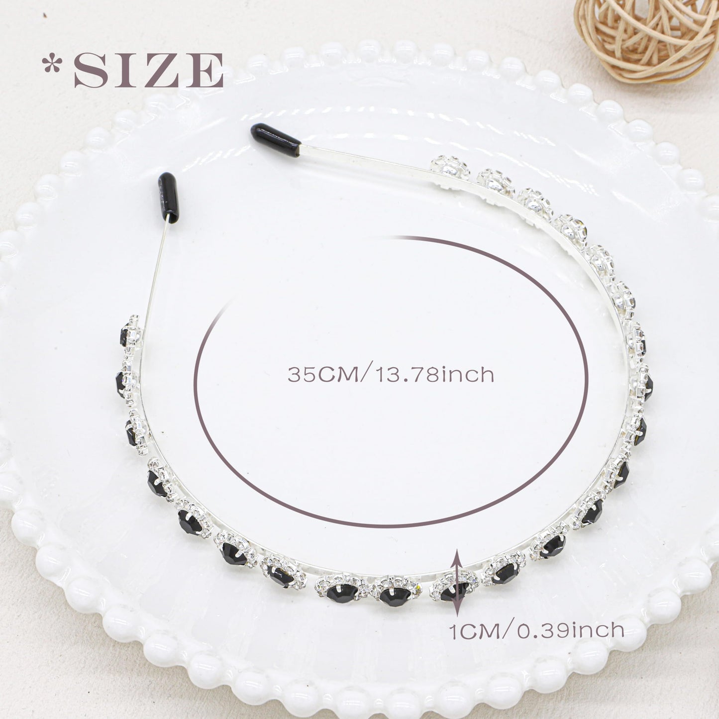 Ammei Headpiece Bridal Headpiece Wedding Headband with Crystal and Hair Accessories (Black, 5.5 ' ')