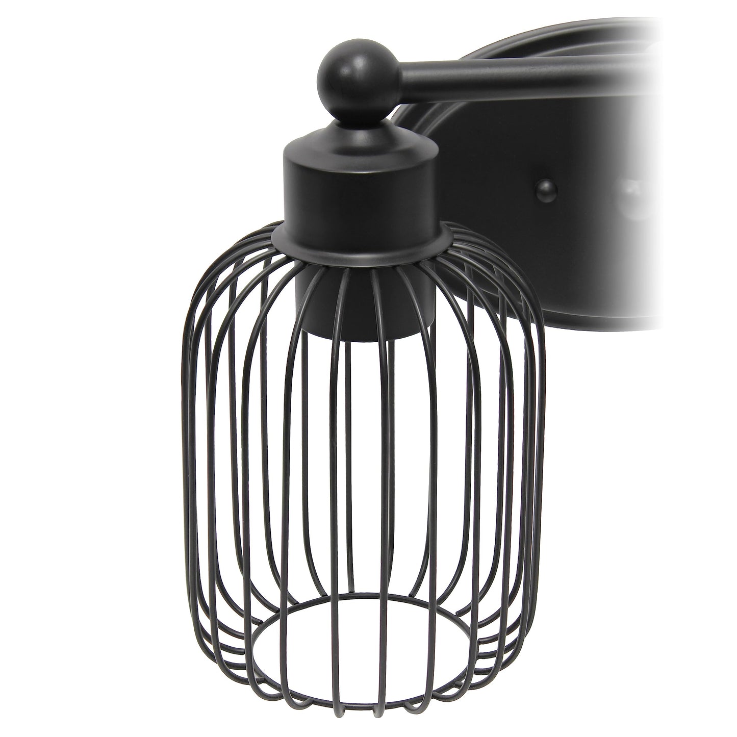 Elegant Designs Vt1021-Blk 14 Black Iron Industrial Farmhouse Wall Vanity Fixture With Metal Birdcage And Oval Backplate