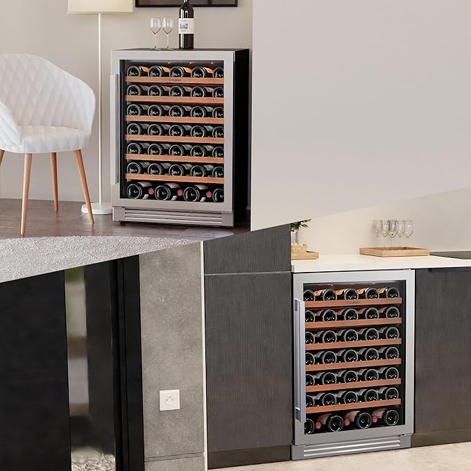 Ca'Lefort 24 Inch Wine Cooler Refrigerator, 61 Bottles Wine Coolers with Glass Door, 3 LED Built-in Compressor Fridge with Adjustable Shelves for Home Office Bar (5.65 cu.ft)