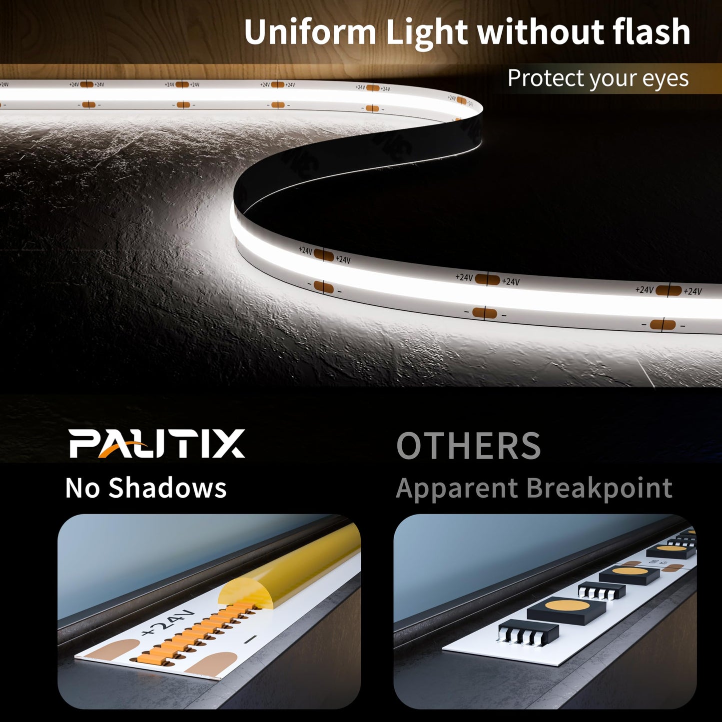 PAUTIX COB LED Strip Light 32.8ft 5040 LEDs Flexible White 6000K Vinyl Super Bright for Home DIY Projects