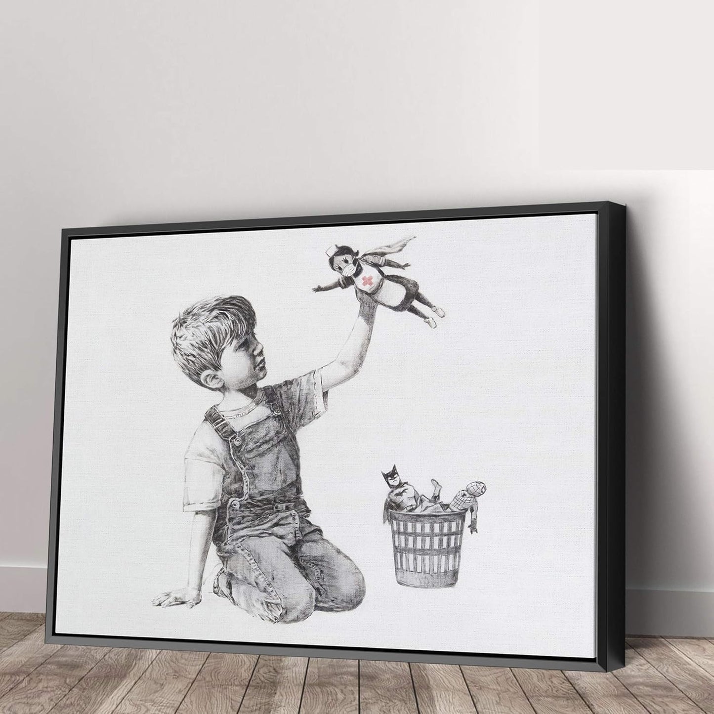 Banksy Super Nurse Hospital Canvas Art Wall Art Home Decor - Various Sizes (36in x 24in Modern Black Framed)
