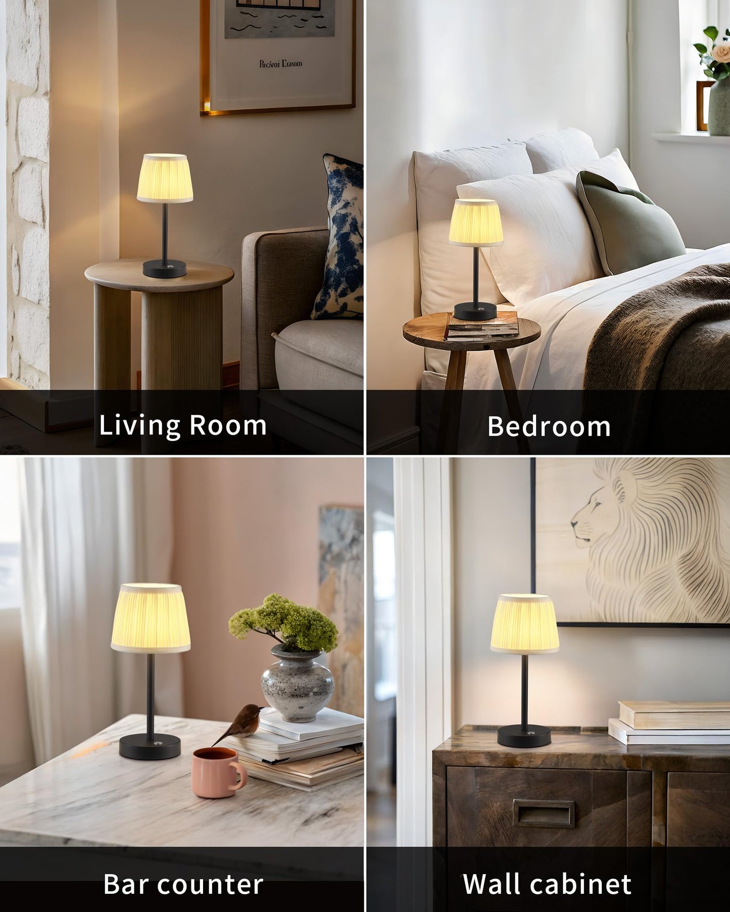 Pusu Cordless Led Black Table Lamp  Rechargeable 4000Mah 3 Way Dimmable Bedside Small Lamp With Fabric Shade  Lighting For Bedroom  Kids Room  Bathroom  Kitchen  Home Decor  Gift  Night Light