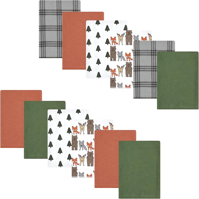 Luvable Friends Hudson Baby Flannel Burp Cloths 12pk, Woodland Bloom