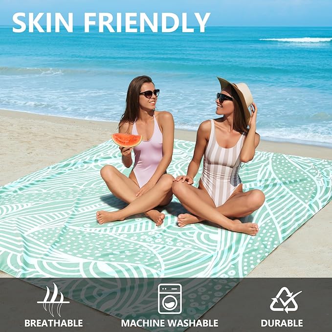 Beach Blanket Waterproof Sandproof Beach Mat 79”x 83” for 1-4 Adults Quick Drying Durable Outdoor Picnic Mat for Beach Festival Travel Picnic Camping Hiking (LBL-Ripple, 79"×83"(4 Person))