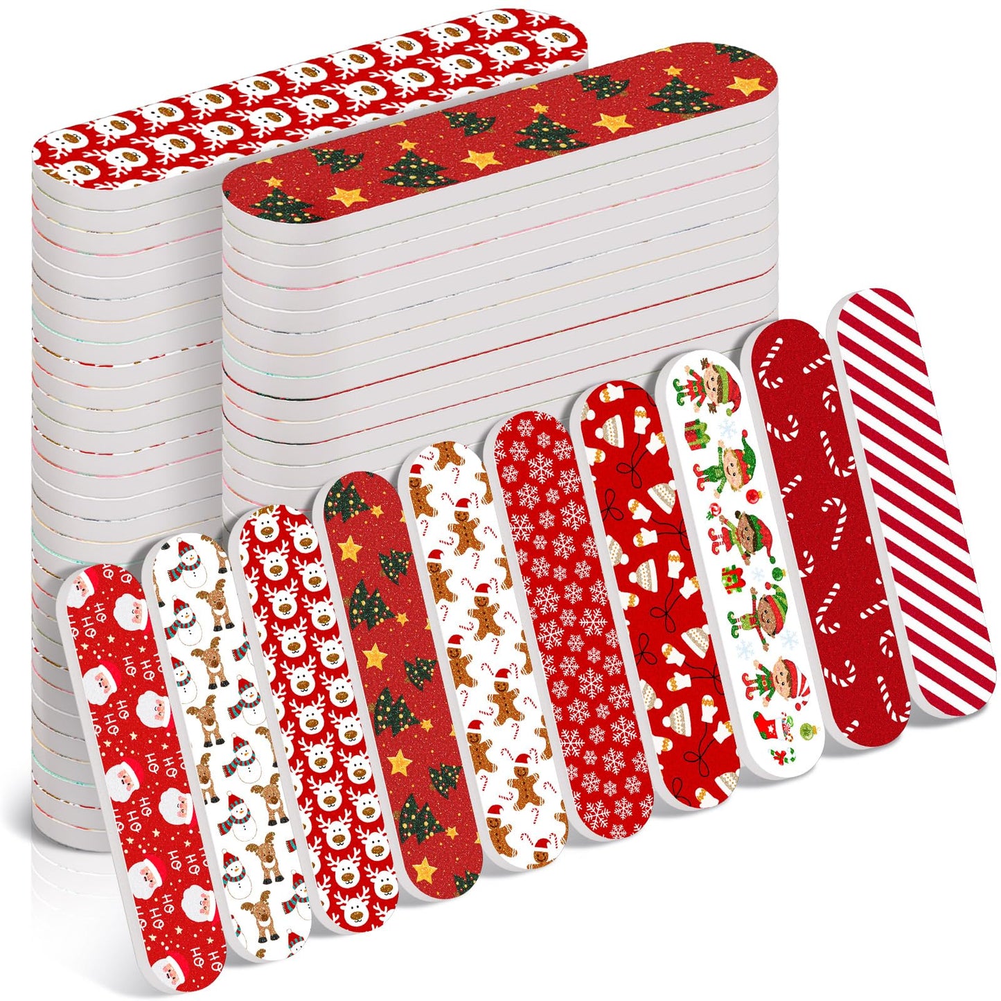 50 Pack Christmas Mini Nail Files Gifts Bulk Holiday Mini Emery Boards Double-Sided Christmas Party Nail Files Favors Bulk Stock