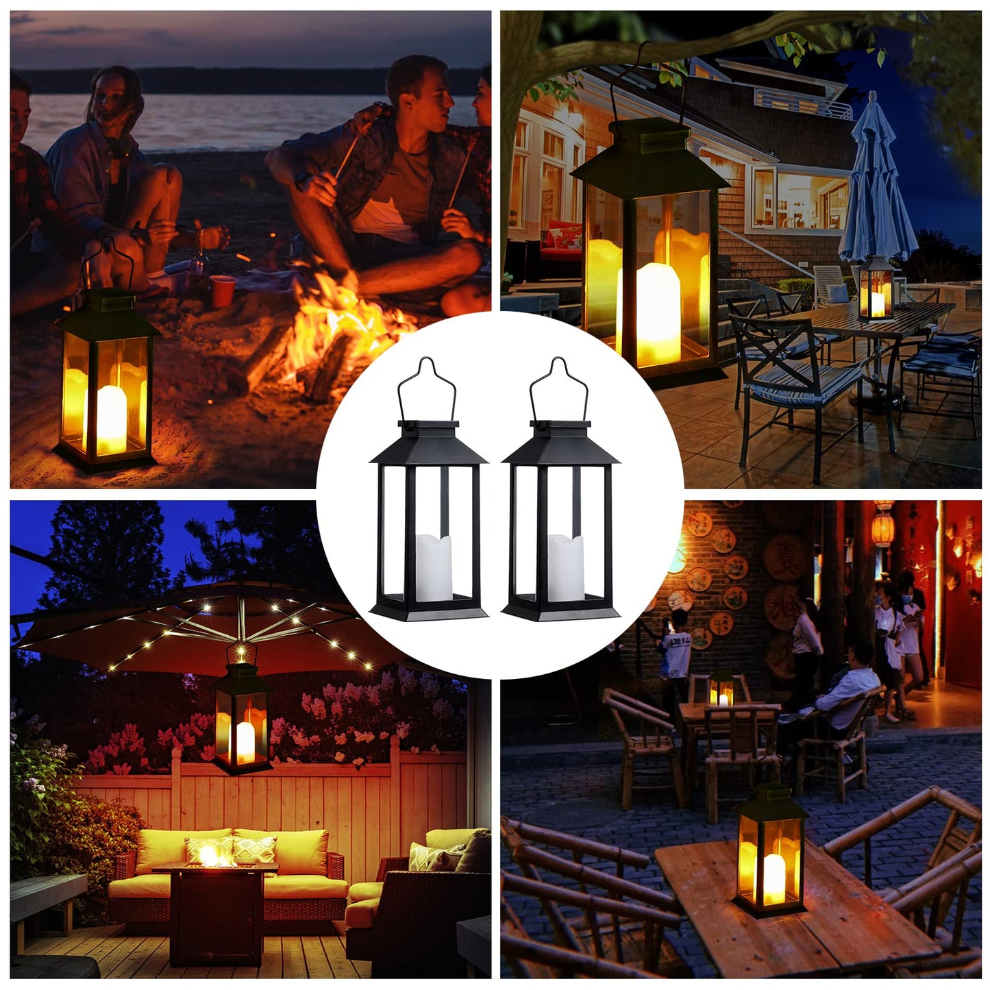 Tomshine Solar Lanterns 2 Pack, 11.8 Led Flameless Candle Lights, Outdoor Hanging, Black