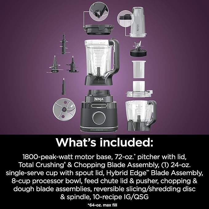 Ninja | All-in-One Blender and Food Processor | Best for Smoothies, Cookie Dough, Salsas, Cole Slaw and More | BlendSense Intelligence for Perfectly Smooth Results | 1800 Watt | Black | TB401