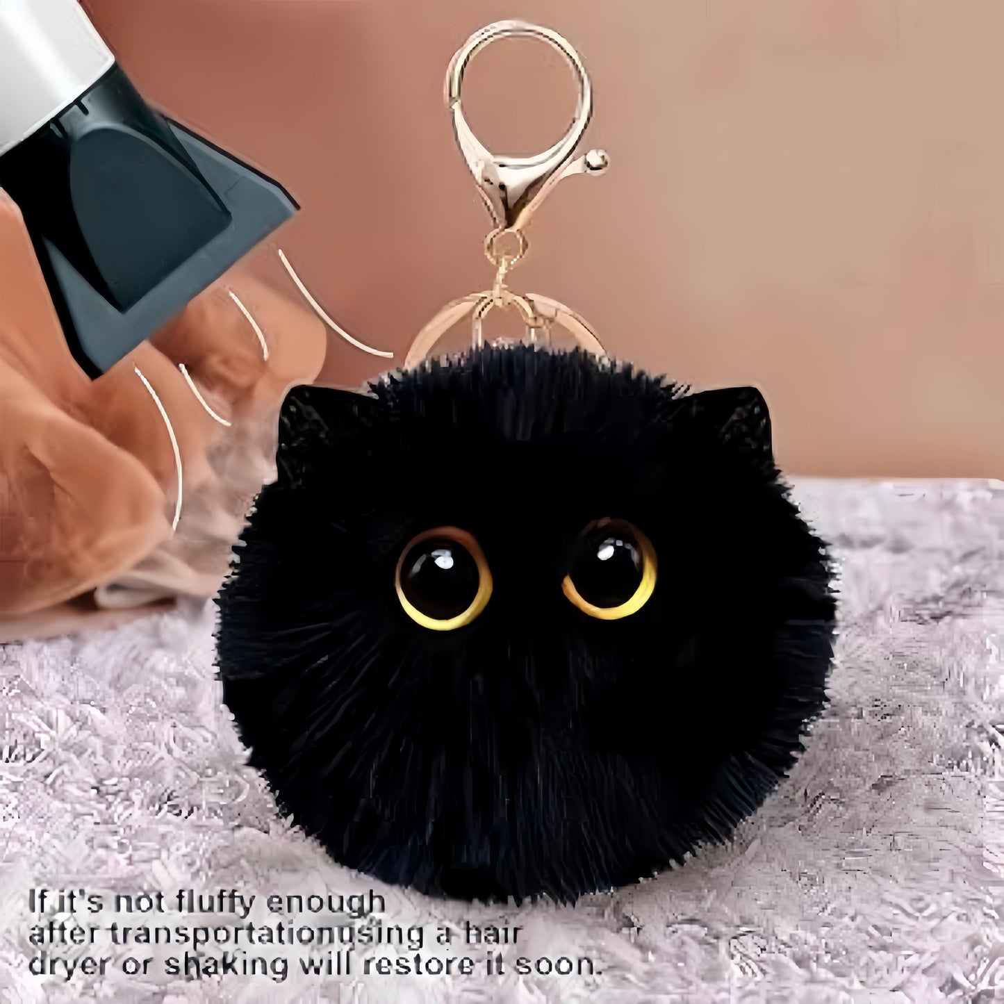 Aibelifam 2pcs Black Cat Keychain Gifts for Cat Lovers, Cute Plush Backpack Charms for Girls, Pom Pom Car Plush Keychains, Accessories for Handbags, Backpacks and Wallets, Gifts for Women