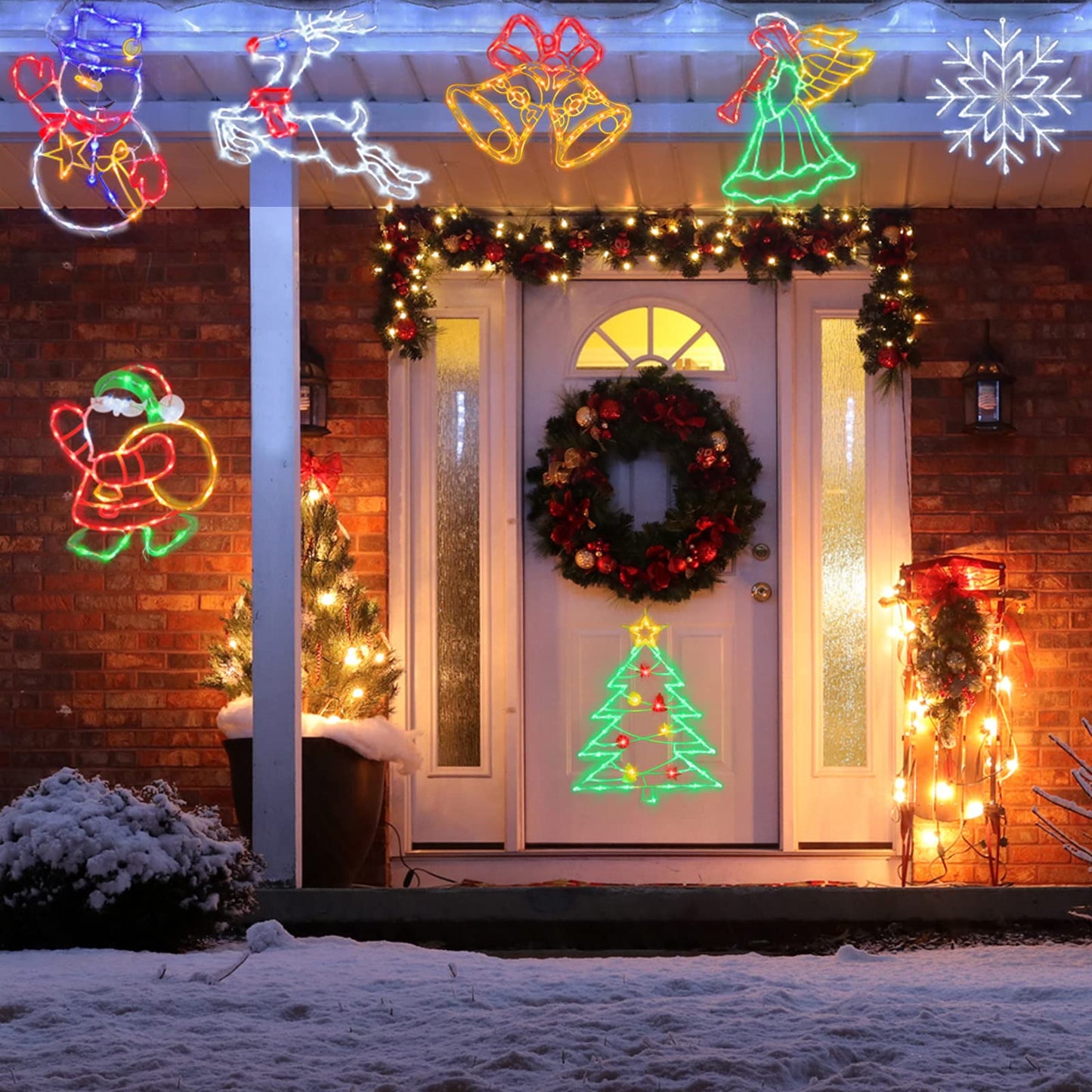 Trwymz Christmas Decorations - 16 Christmas Window Silhouette Lights - 4 Pack Colour Lighted Santa & Angel & Snowman & Christmas Tree For Holiday Indoor And Outdoor Wall Door Window Decorate
