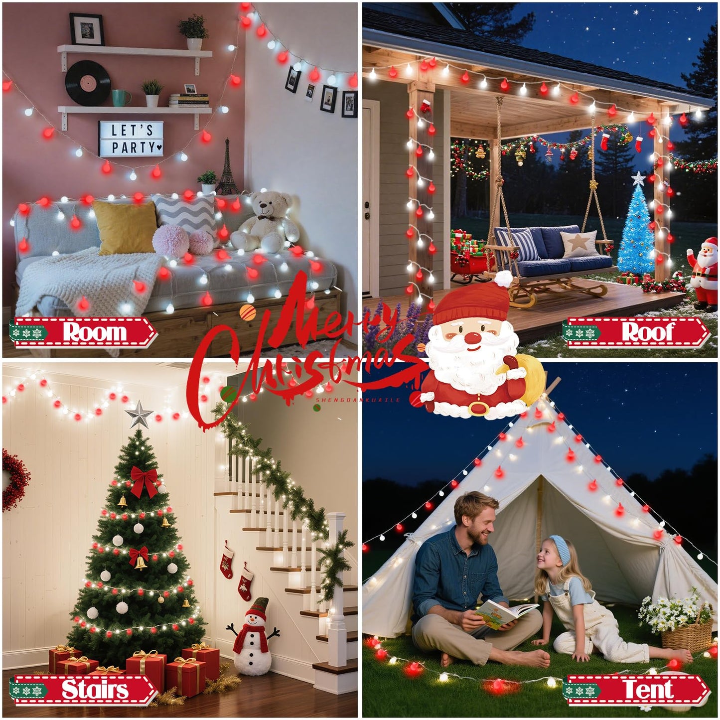 43Ft 100Led Connectable Christmas String Lights Indoor Outdoor - Red And White Fairy Lights Plug In With Remote & 8 Modes  Globe Twinkle Light For Christmas Decorations Bedroom Room Tree Party