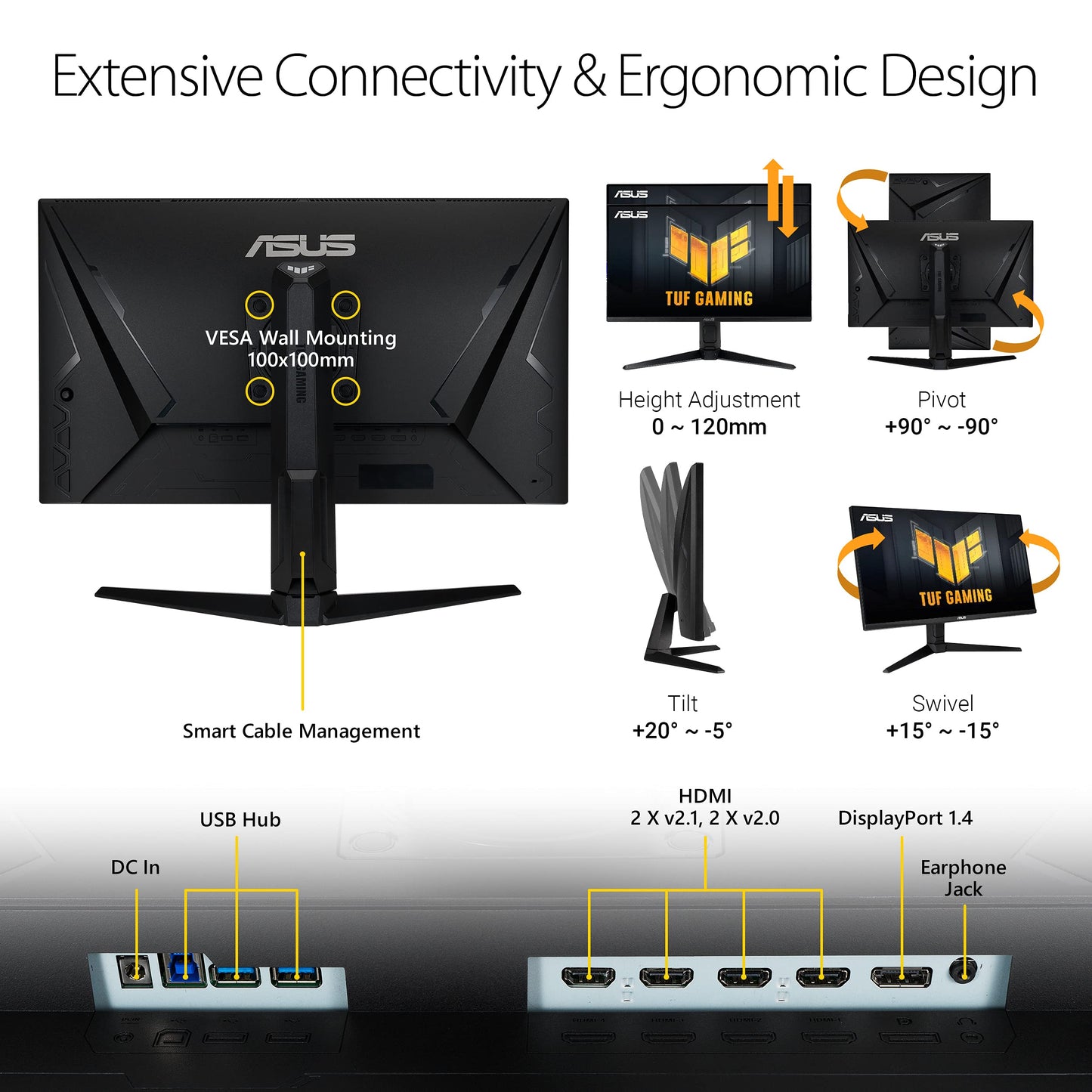 ASUS TUF Gaming 28” 4K 144HZ DSC HDMI 2.1, Monitor (VG28UQL1A) - UHD (3840 x 2160), Fast IPS, 1ms, Extreme Low Motion Blur Sync, G-SYNC Compatible, FreeSync Premium, Eye Care, DCI-P3 90%,BLACK