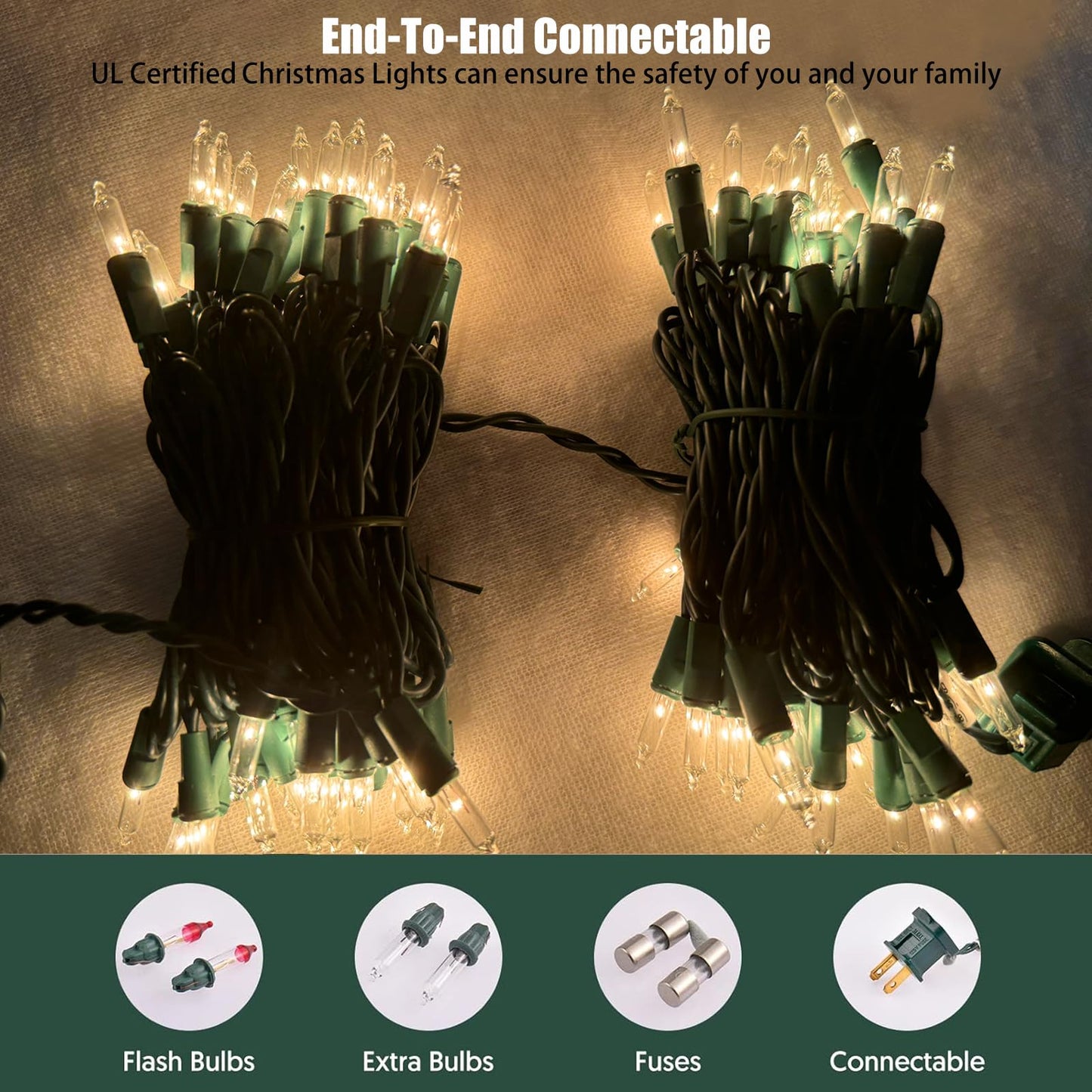 Hishiny Christmas Lights 100 Count Clear Christmas Tree String Lights With Green Wire For Outdoor Indoor Christmas Decorations Wedding Decorations Valentines Day Decor Ul Certified (32Feet)