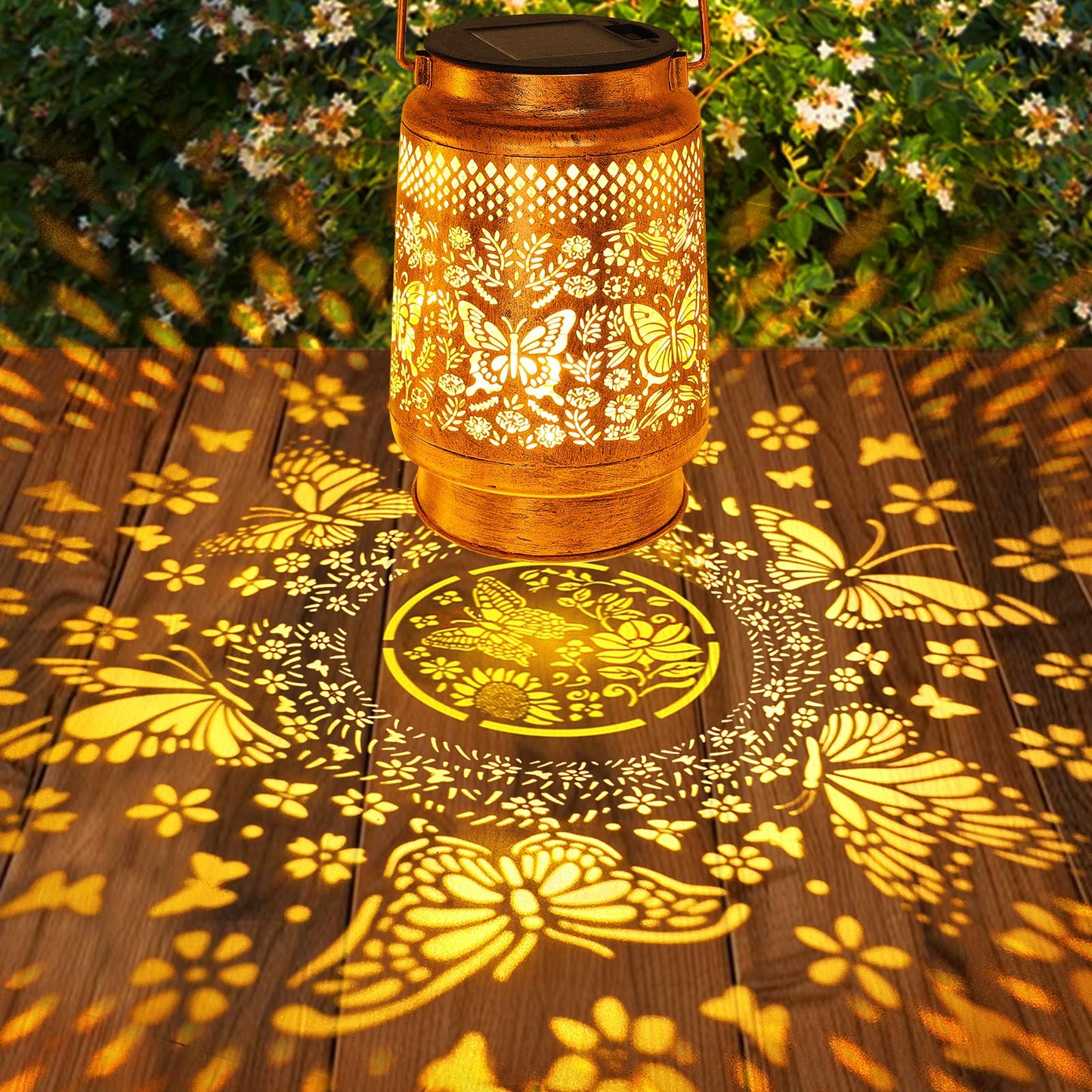 2 Pack Solar Lanterns Outdoor Butterfly Garden Decor  Birthday Gifts For Women Mom Grandma Christmas  Waterproof Metal Hanging Solar Lights Led Decoration With Shepherd Hook Outside For Yard Patio