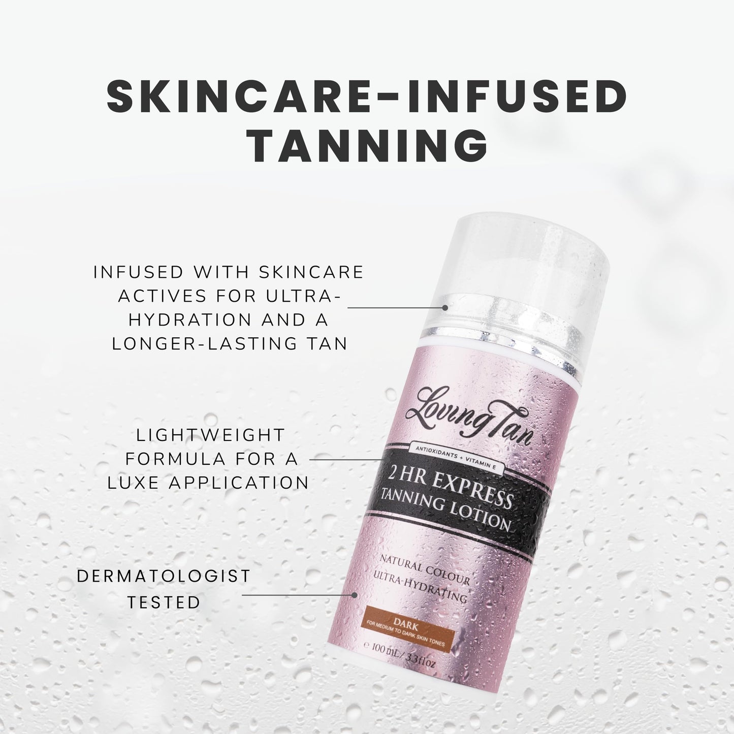 Loving Tan NEW 2 Hr Express Self Tanning Body Lotion, Dark - Hydrating Natural-Looking Glow Sunless Self Tanner, Streak-Free, De