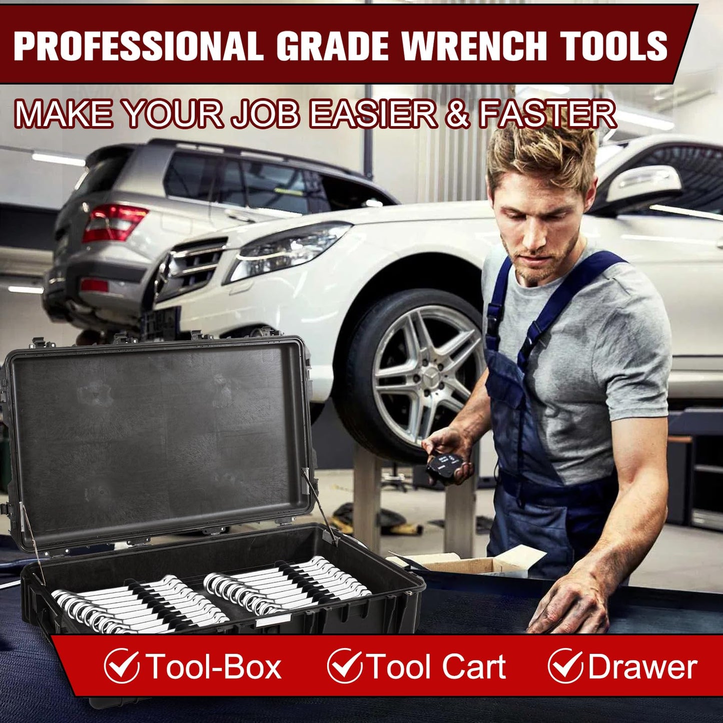 KOROICK 42-Tool Magnetic Wrench Organizer, Customizable Wrench Organizer Set for Tool Box, Wrench Holder for Tool Drawer Storage (BLACK, 42 PCS)