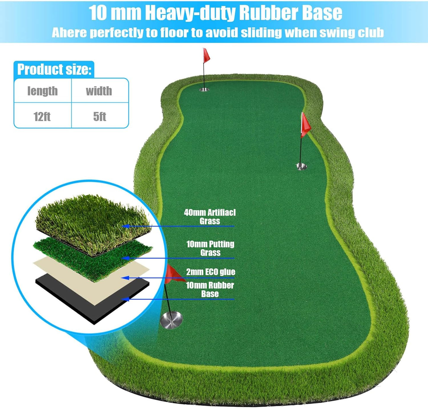 Golf Putting Green/Mat-Golf Training Mat- Professional Golf Practice Mat- Green Long Challenging Putter for Indoor/Outdoor