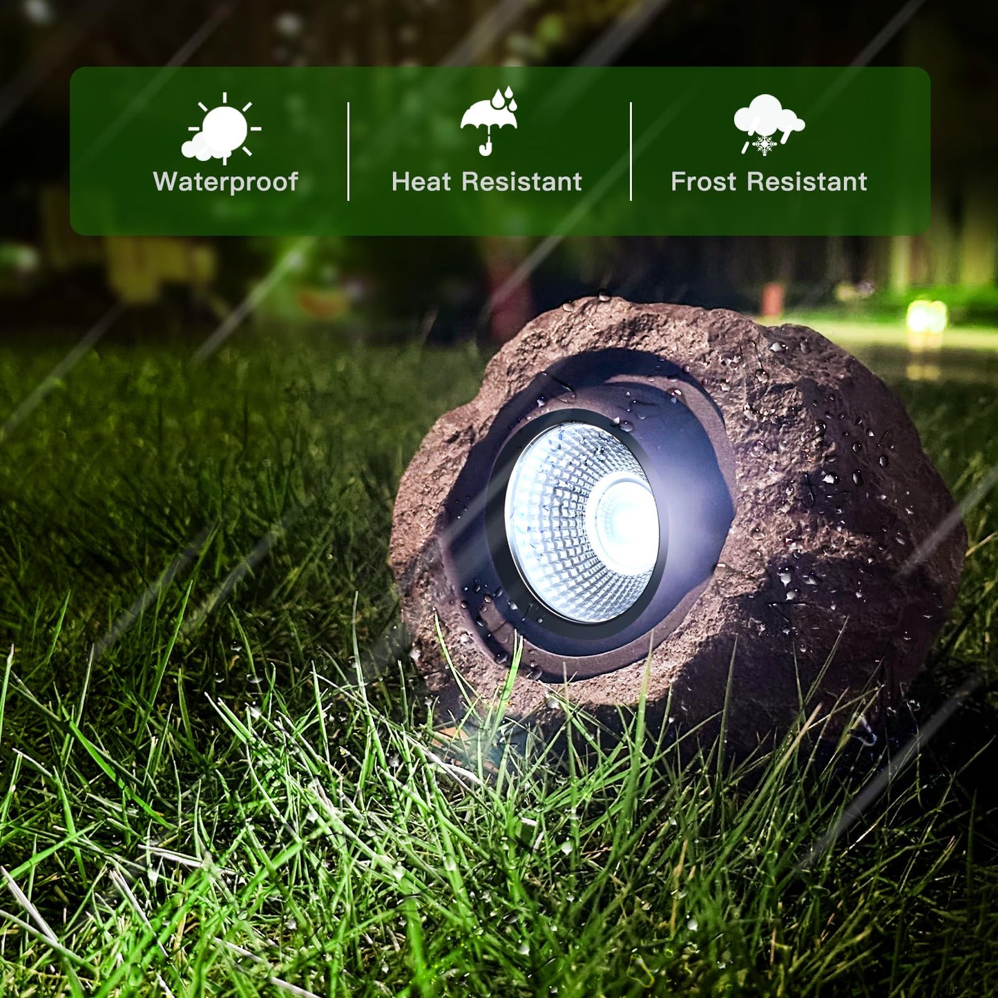 Timeflies Solar Rock Lights - Super Bright Ip65 Waterproof Outdoor Spot Lights, 1 Pack, Resin, Auto On/Off For Gardens & Patios