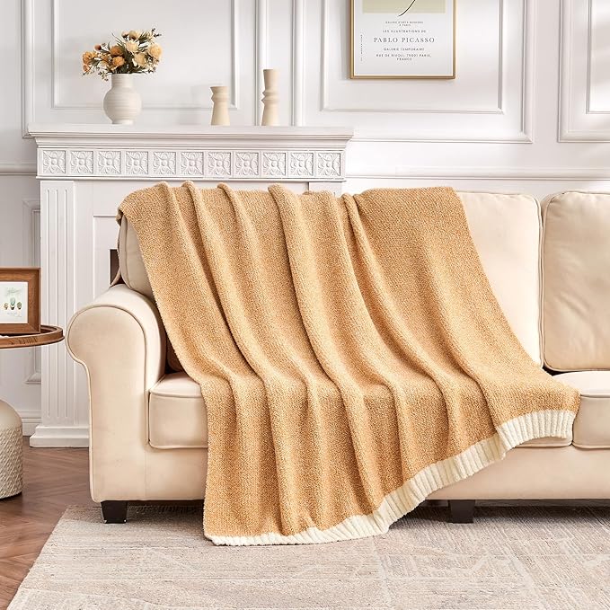 CozeCube Melange Blanket, Ultra Soft Orange and White Throw Blanket, Warm Cozy Knit Fuzzy Plush Reversible Throw for Couch Bed Sofa, 50"x60"