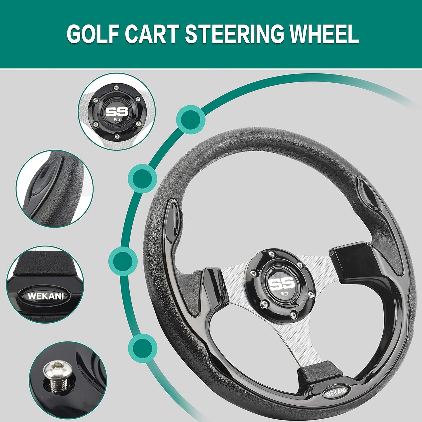 Golf Cart Steering wheel for EZGO YAMAHA and Club Car Precedent Most Golf carts Black