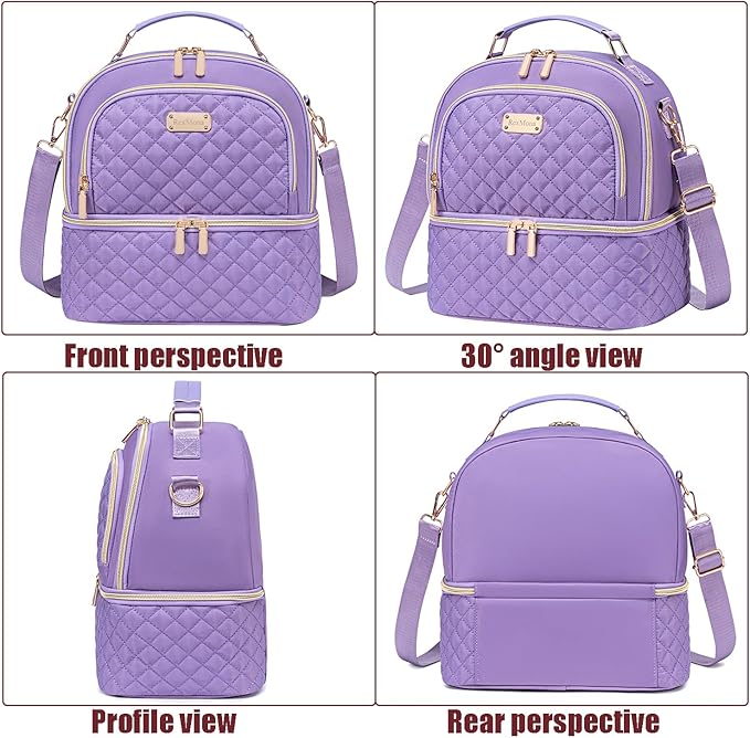 Lunch Bag for Women,Dual Compartment Lunch Box for Womens, Insulated Lunchbag Leakproof Lunch Tote Lunch Cooler Bag for Women Men,Lunchbox with Adjustable Strap for Work Picnic Beach