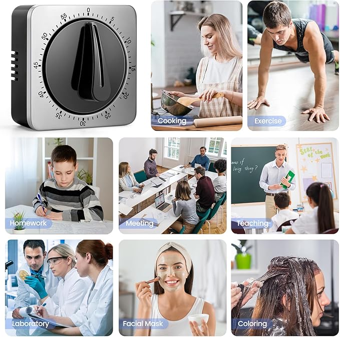 Kitchen Timers for Cooking, Chef Cooking Timer Clock with Loud Alarm,100% Mechanical Desk Timer - No Batteries Required - Magnetic Backing, Exquisite Stainless Steel Body - Countdown Reminder Magnetic