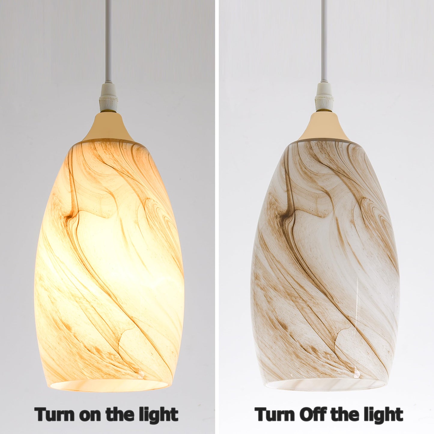 Go&So Honey-Bronze Gradient Flow Pendant Light Shade  7.8H Oval Fixture  1.57 Fitter  3 Pack Kitchen Pendant Lighting Over Island -Hand-Blown Fluid Line Texture For Chandelier Replacement Shades Set