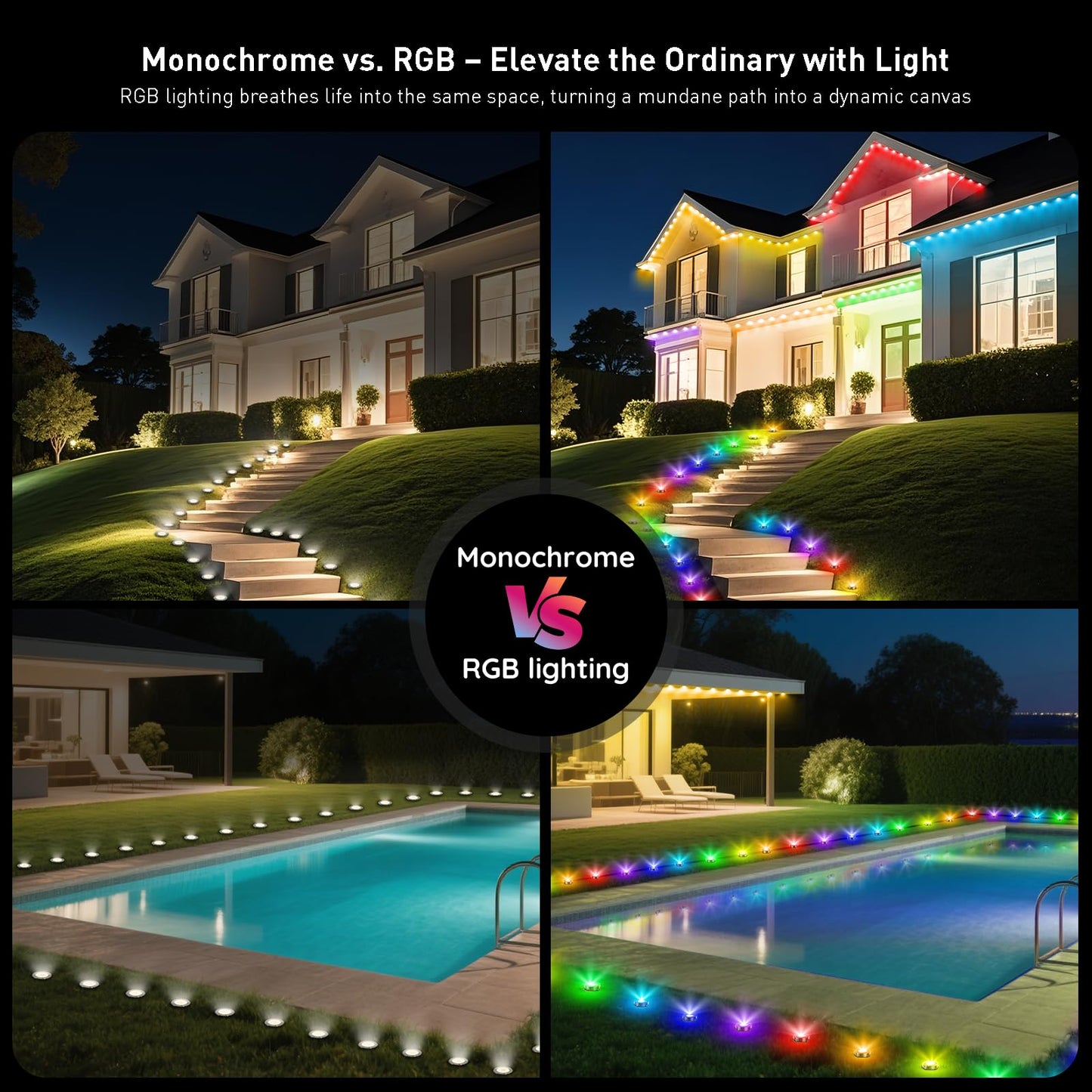 TQQVXX RGB Outdoor Ground Lights, 200FT Color Changing Pathway Lights with Remote, Waterproof, Black