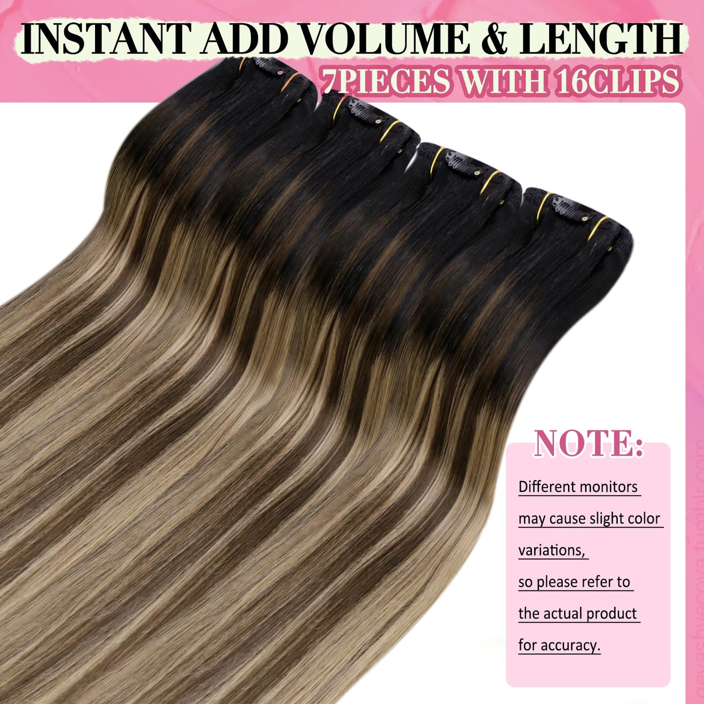 YoungSee 150G Clip in Hair Extensions Real Human Hair Straight Hair Extensions Clip ins Black Fading to Brown with Caramel Blond