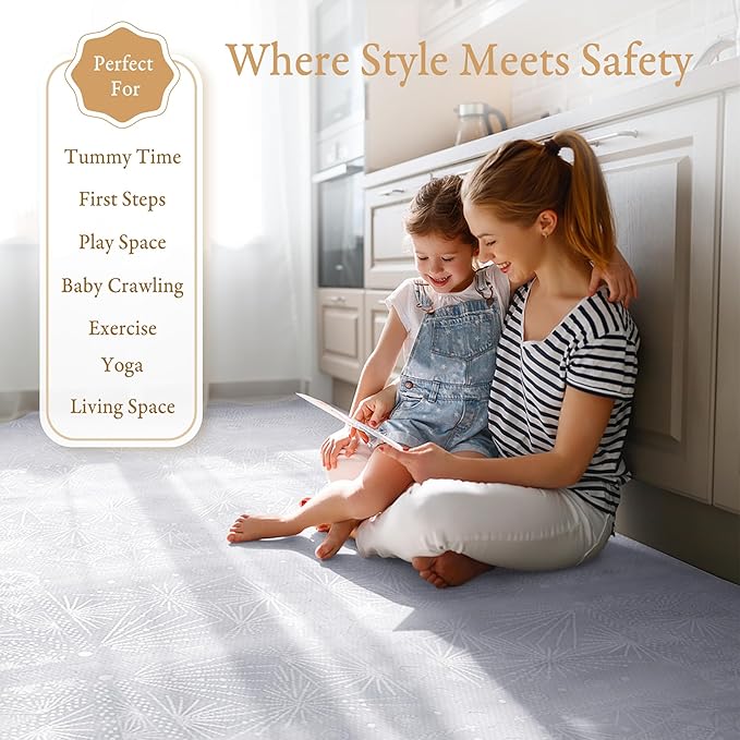 PopsyKosy Super 1 Inch Thick Premium Quality Exercise & Baby Foam Play Mats - Expandable & Large Non-Toxic Odorless Floor Mat - 6 Tiles Spacious 6x4ft - Peel-Resistant - Lavender Gray