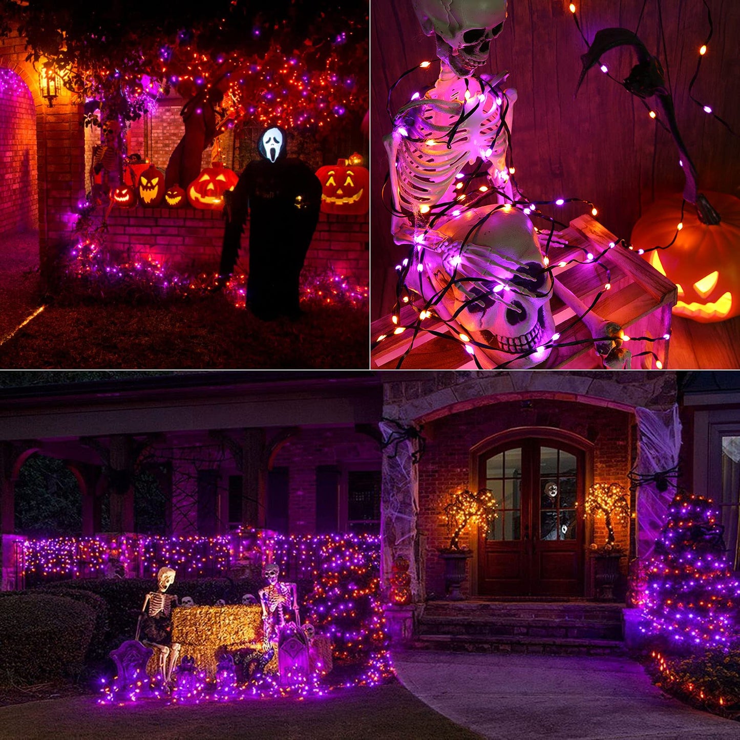 Brizled Orange & Purple Halloween String Lights - 72Ft 200 Led Outdoor Connectable  8 Modes  Indoor Tree Black Wire For Party Haunted House Decor
