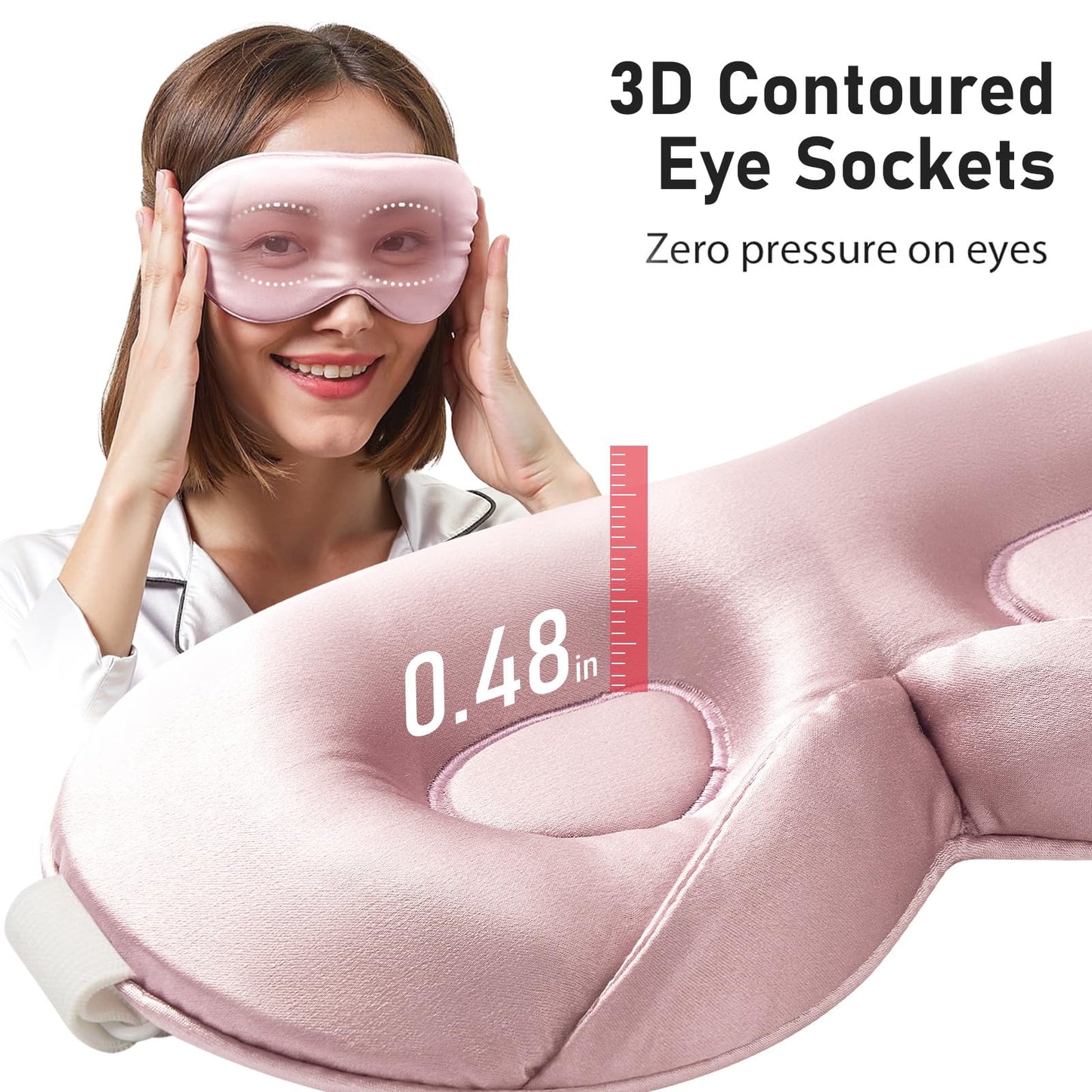 LitBear 100% 22 Momme Mulberry Silk Sleep Mask - 3D Contoured Eye Mask for Men Women, Soft Breathable Sleeping Mask with Adjustable Strap, Perfect Blocks Light for Sleeping (Light Pink)