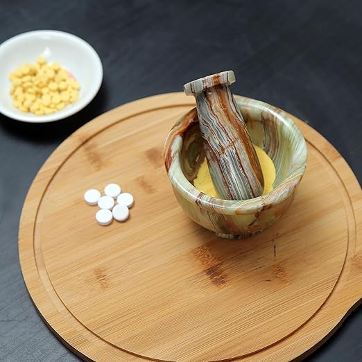 Exquisite Marble Mortar and Pestle Set - Your Ultimate Kitchen Essential for Grinding Spices, Making Guacamole, Salsa, Pesto, and Crushing Pills (Onyx Green, Bowl Shape (4"))