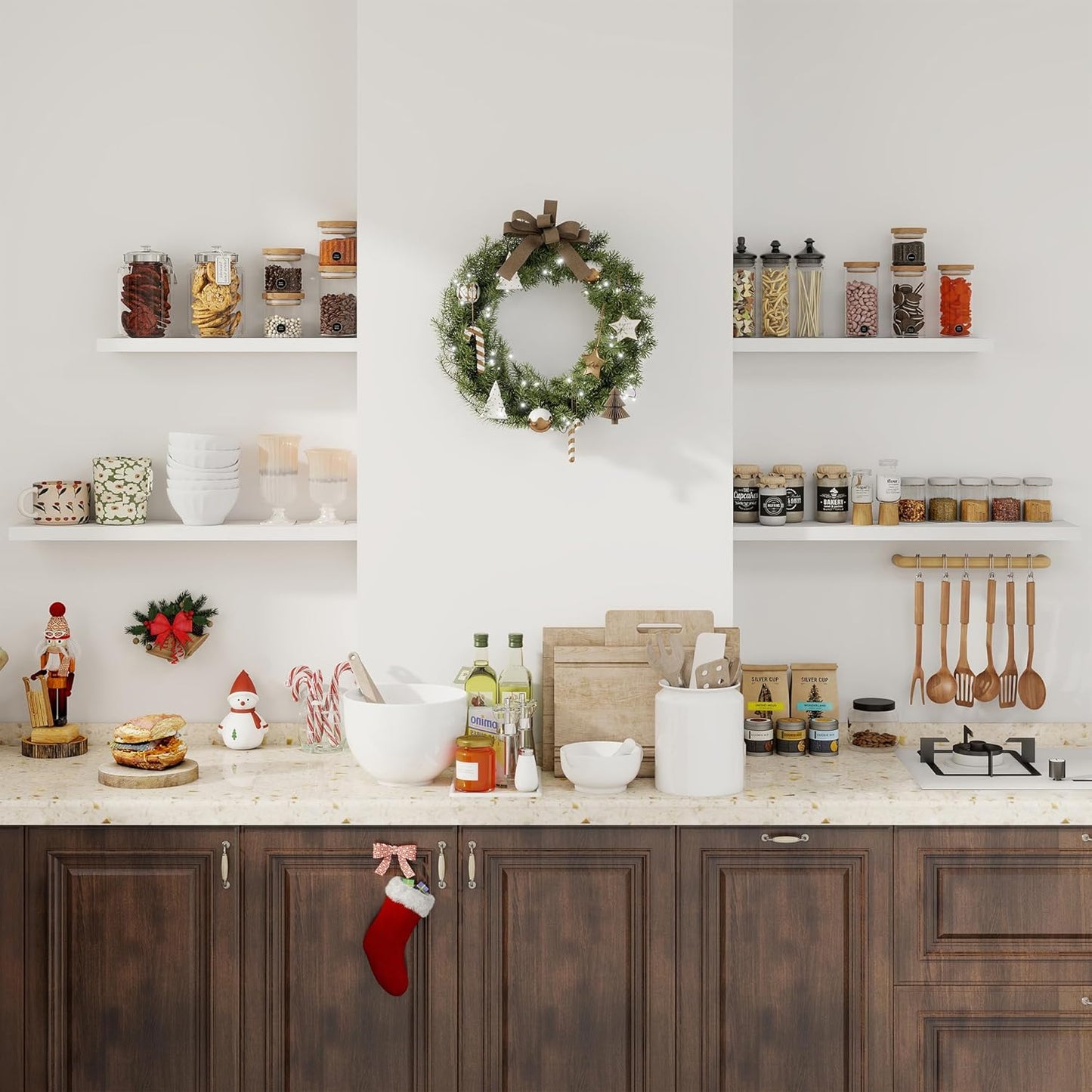 Fun Memories 32Inch Floating Shelves for Wall 2 Pack Wood Shelves for Kitchen, Bathroom, Bedroom Wall Mounted Rustic Wood Floating Shelf with Invisible Brackets for Books, Storage, Decor, White