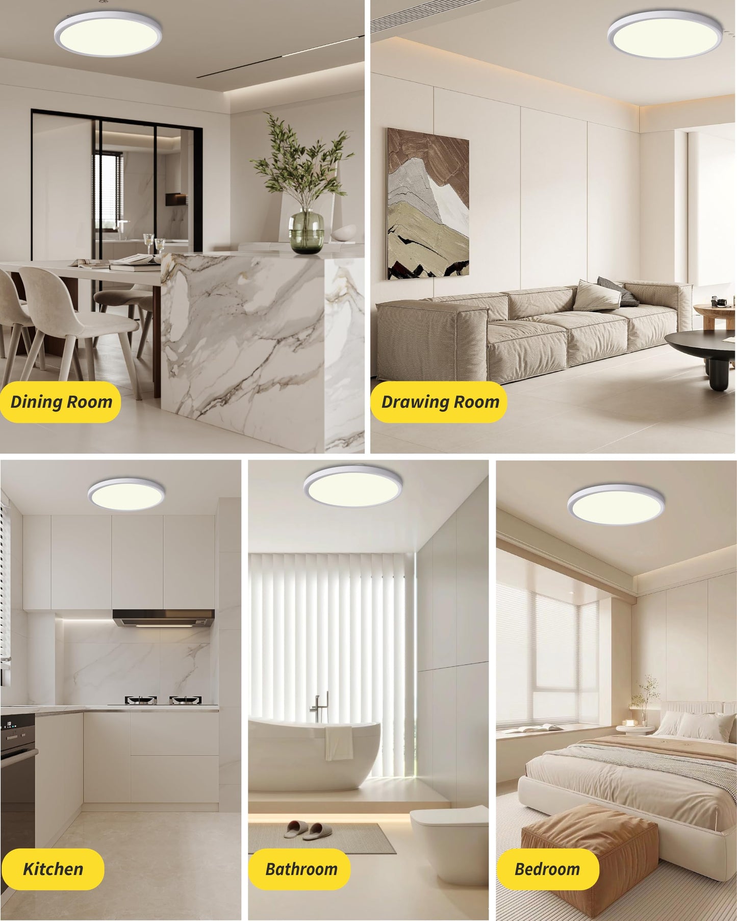 Bright Future Lighting 4Pack LED Flush Mount Ceiling Light 12 Inch 24W Dimmable Remote Control White Model BFL12RD-D300H23-24W