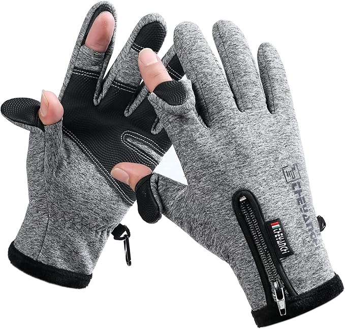 LJCUTE Winter Fingerless Fishing Gloves for Men & Women, Cold Weather Windproof Touchscreen Warm Cycling Gloves for Photog...