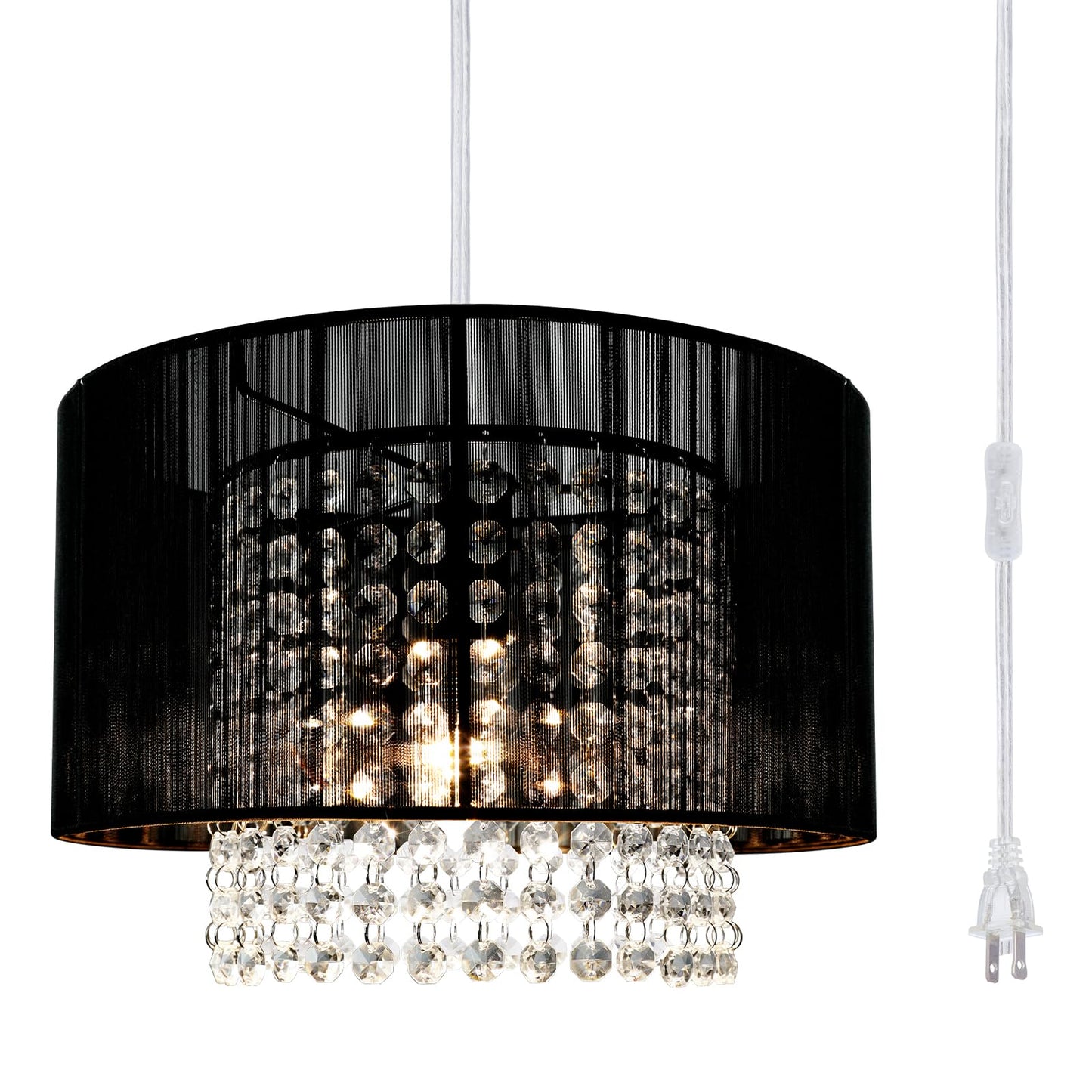 Tislyco Plug In Chandelier  Crystal Chandelier Lighting With Long Cord 15Ft And On/Off Switch  Hanging Pendant Light Plug In  Hanging Lamps That Plug Into Wall Outlet For Bedroom Living Room