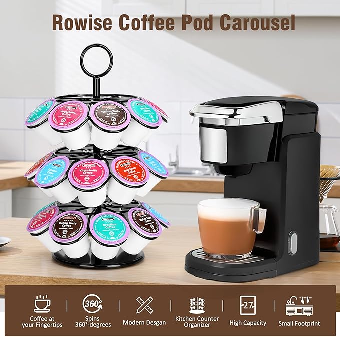 Coffee Pod Holder, Coffee Pod Carousel Holder Organizer（27 Pods, Kitchen Detachable Organizer for Countertop, Spins 360-Degrees Carousel