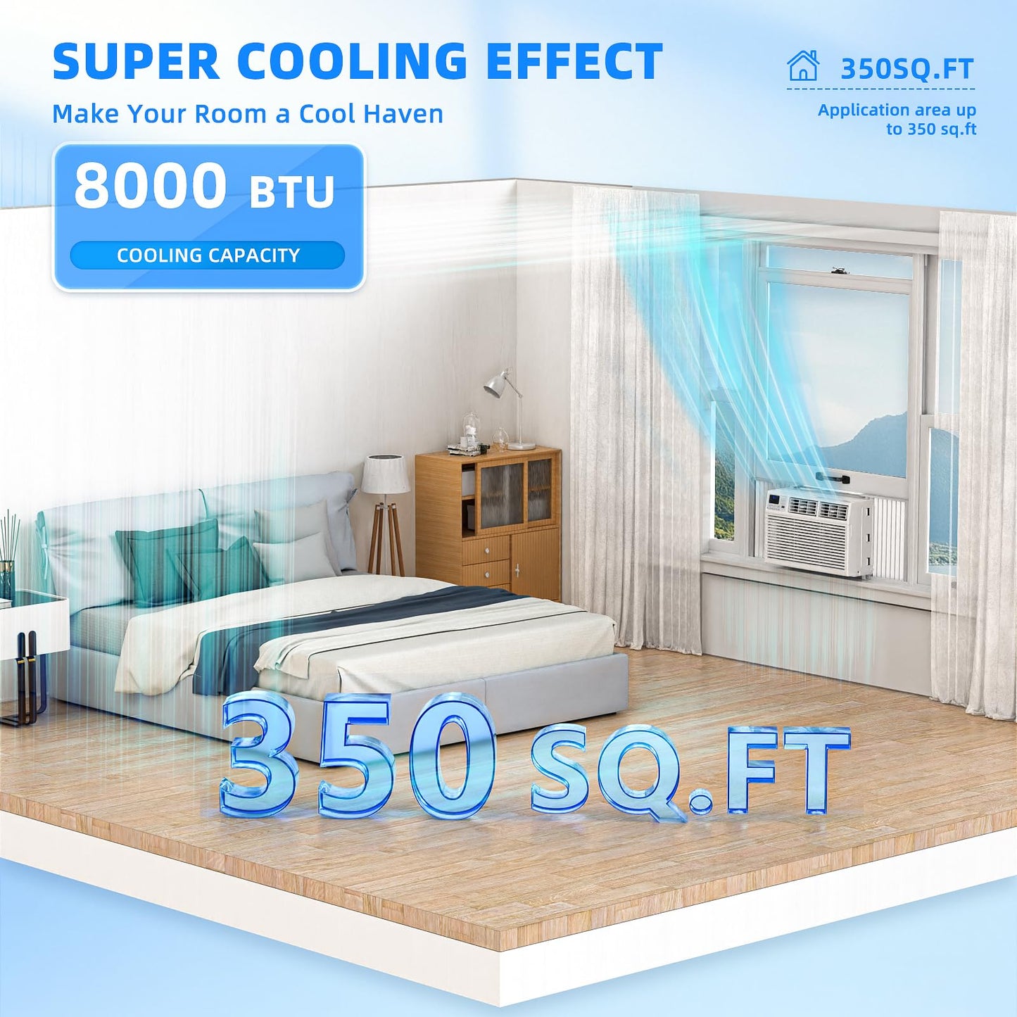 Antarctic Star 8,000 Btu Small Window Air Conditioner Ac Unit Cools Up To 350 Sq.Ft. With 7 Modes, Ultra-Quiet Air Conditioner W