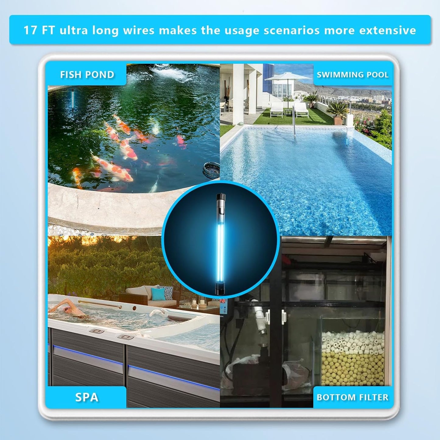 32W Aquarium UV Light for 200-3000 Gallon, UV Pond Water Clarifier for Koi Pond, Swimming Pool, Spa, Large Fish Tank, Cold Plunge UV Light for Pond Algae Control