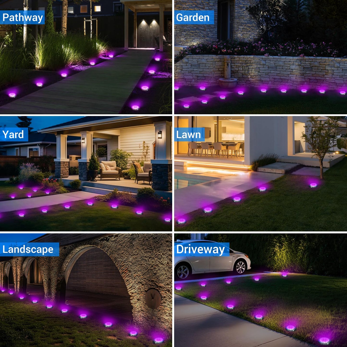 Peasur Solar Ground Lights Outdoor  8 Pack Flat Solar Powered Disc Lights  Ip68 Waterproof  Anti-Rust  Landscape Lighting For Pathway Garden Yard Lawn Walkway Landscape Driveway  Purple