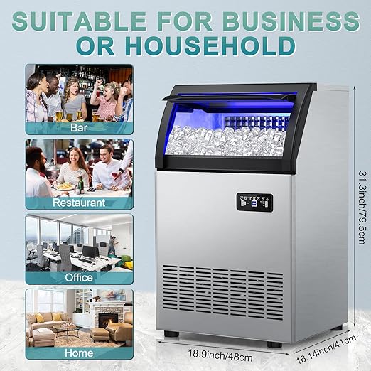 Commercial Ice Maker 260Lbs/24H, Ice Machine 72pcs Ice Cubes, Undercounter Ice Maker Machine with Water Line and Filter, 35 Lbs Storage Ice Bin, Stainless Steel Ice Maker for Home,Shop,Bar