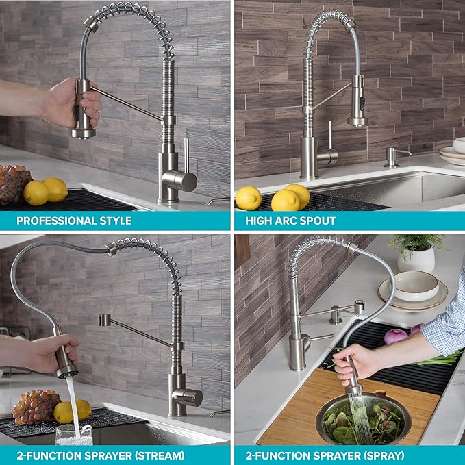 Kraus KPF-1610SFACB Bolden 18-Inch Single Handle Commercial Style Pull-Down Kitchen Faucet with Dual Function Sprayer, Spot Free Antique Champagne Bronze