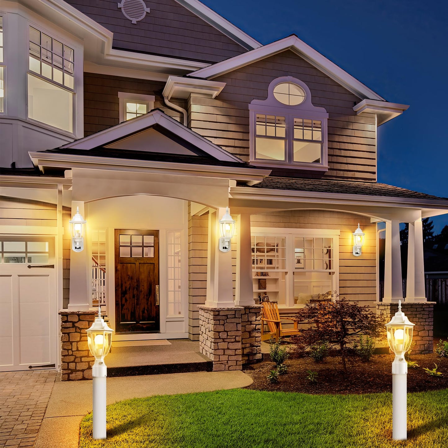 Lamomo Dusk To Dawn Outdoor Post Lights  Waterproof Aluminum White Lamp Post Light Fixture  Lamp Posts Outdoor Lighting Pole Lantern For Yard Patio Pathway Garden
