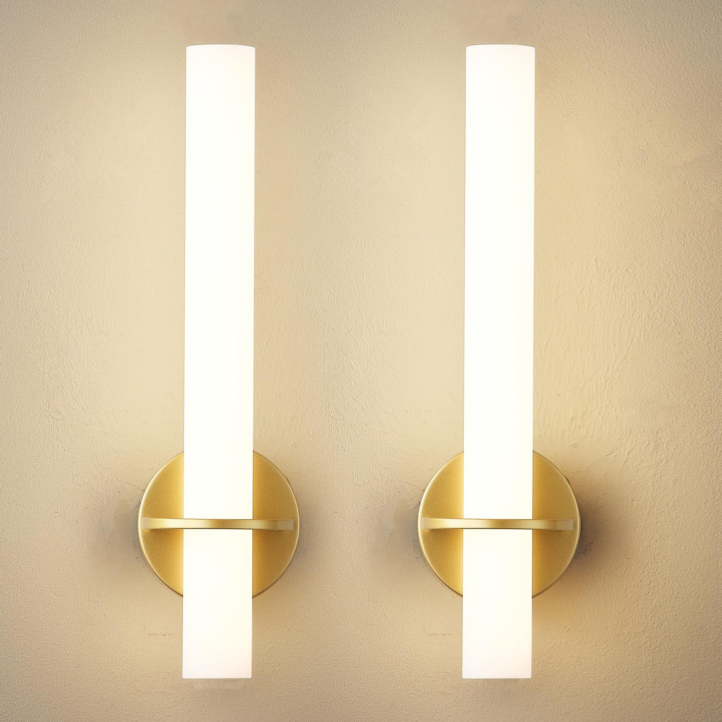 KARTOOSH Gold Wireless Wall Sconce Set of 2, Rechargeable, Dimmable, 18 Inch, 3000K-6000K, Model ZM331BGD46