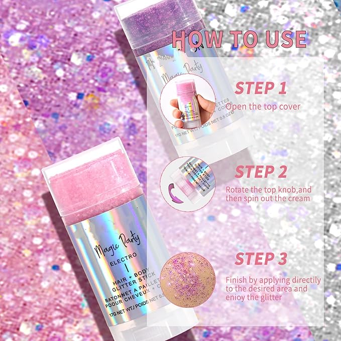 MAEPEOR Body Glitter Stick 6 Colors Holographic Mermaid Sequins Chunky Face Glitter Stick Singer Concerts or Music Festival Rave Body Makeup (Color 02)