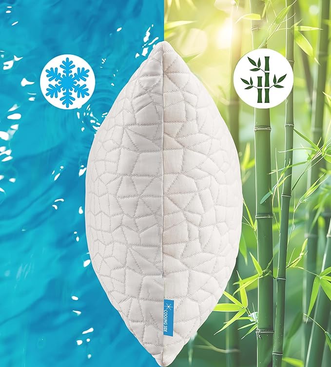 Cooling Pillows for Sleeping, Adjustable Shredded Memory Foam Bed Pillows Standard Size Set of 2, Cool Pillow for Hot Sleepers, with Extra Fill for Side Back and Stomach Sleepers