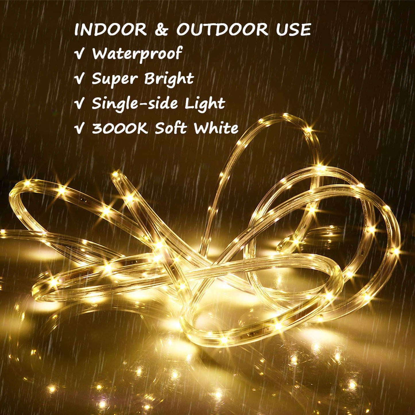 Areful Led Strip Lights, 33Ft Waterproof Flexible Rope Lighting, Warm White, Model Led-2W-6X9-16.4Ft-Ww For Outdoor/Indoor Décor