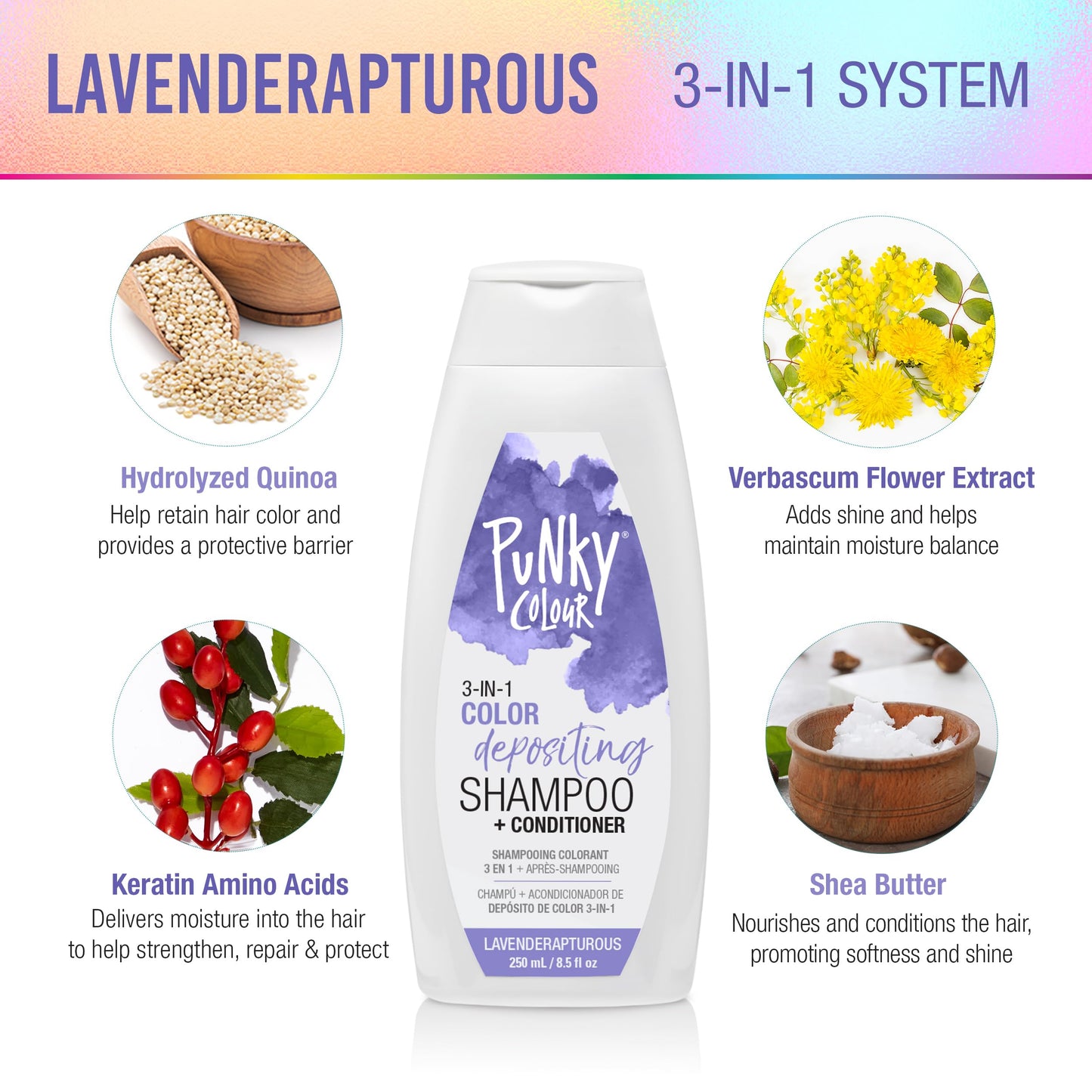 Punky Colour 3-in-1 Color Depositing Conditioner & Hair Cleanser - Lavenderapturous, Semi Permanent Hair Color Conditioner, Long
